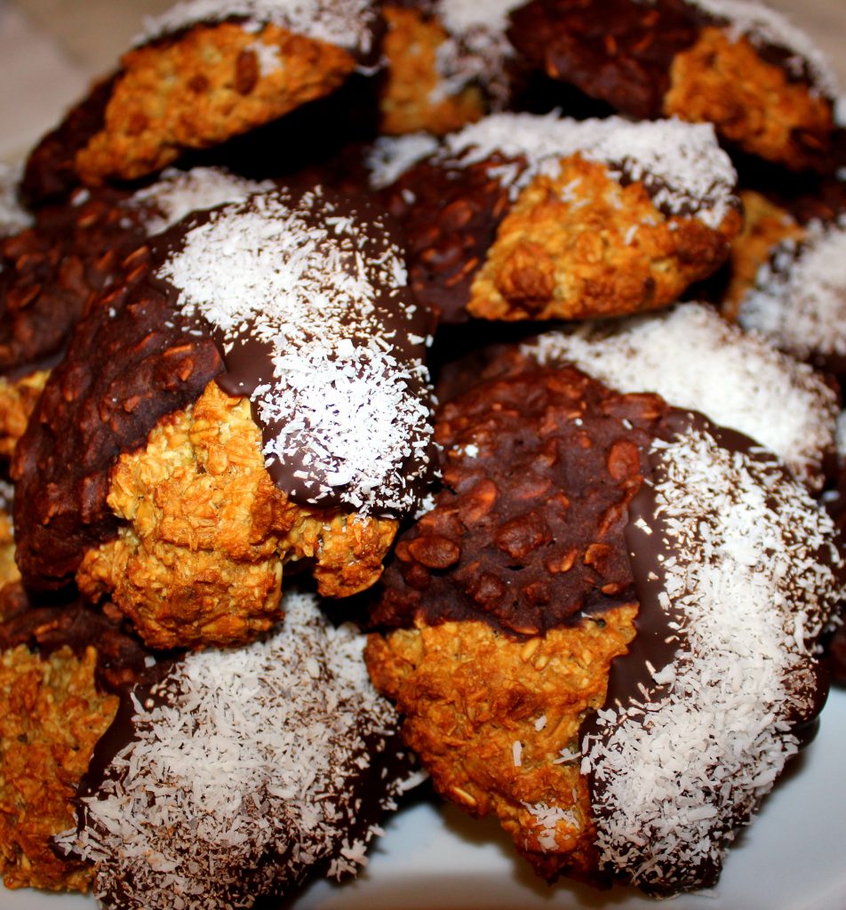 Vegan chocolate coconut cookies in closeup