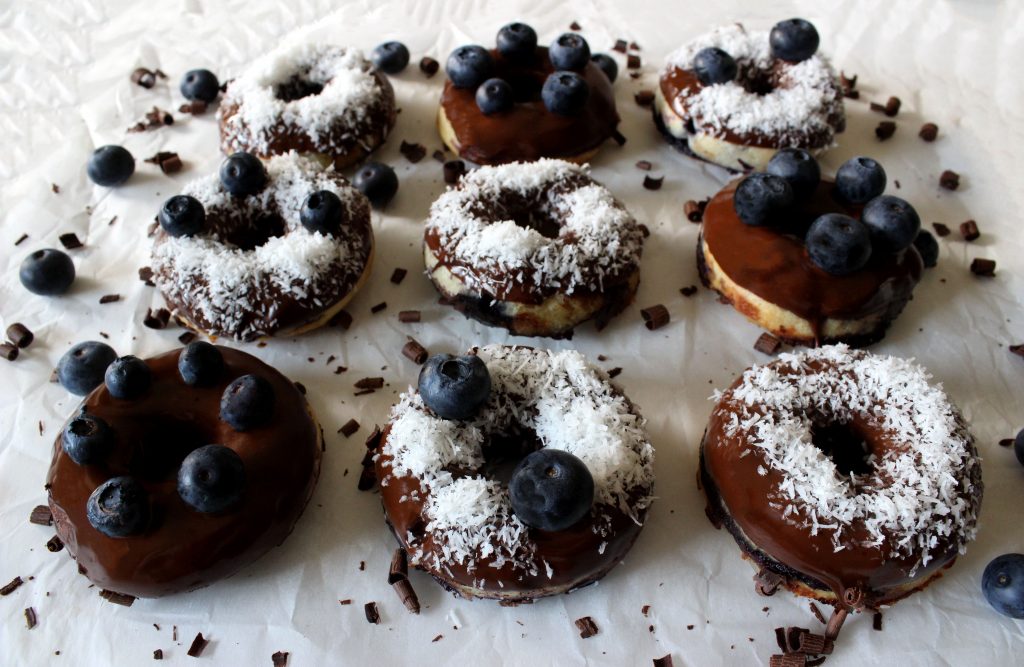Vegan coconut and blueberry donuts