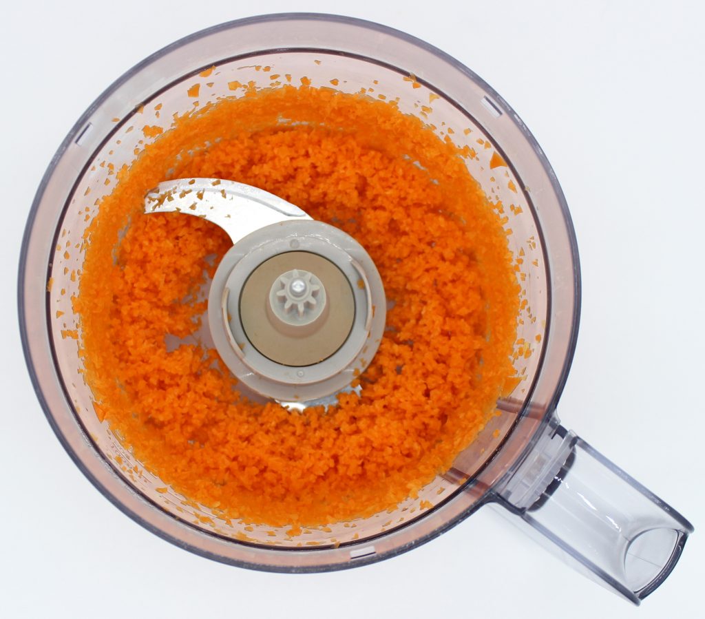 Shredded carrots in food processor