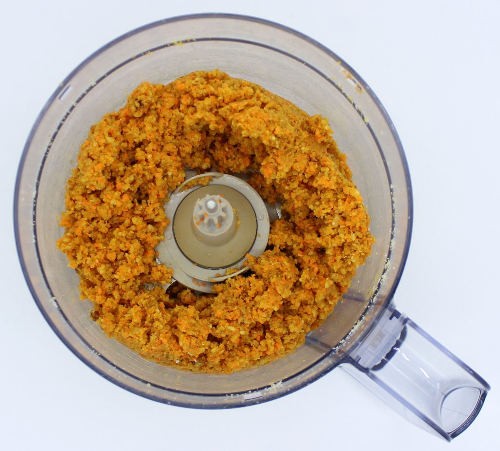 Carrot ball mixture in food processor