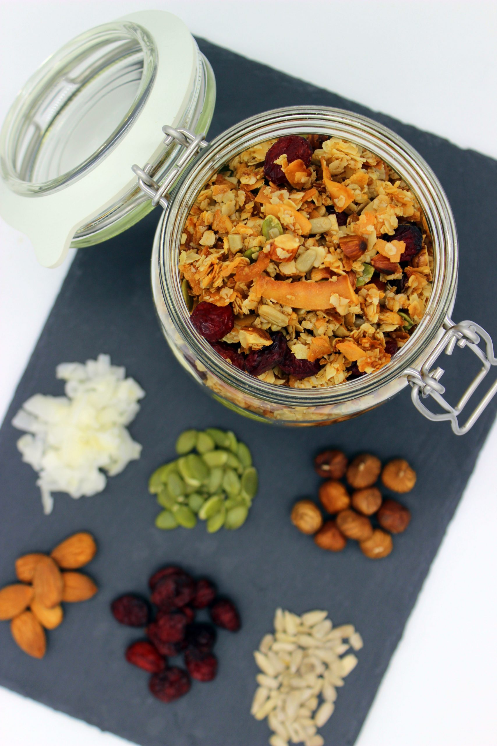 Healthy vegan granola with coconut and cranberries