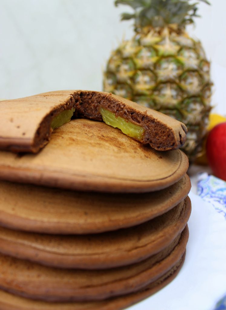 Vegan chocolate and pineapple pancakes